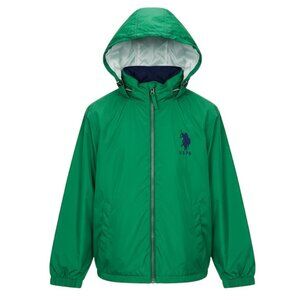 U.S. Polo Assn. Boys Hooded Windbreaker Green Zip Up Jacket M